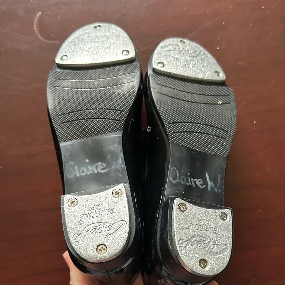 Capezio Black Patent Tap Shoes with Ribbon Laces Size 13M